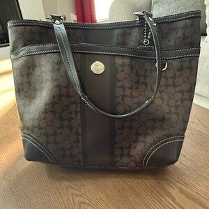 Coach Brown Signature Tote with Dark Trim